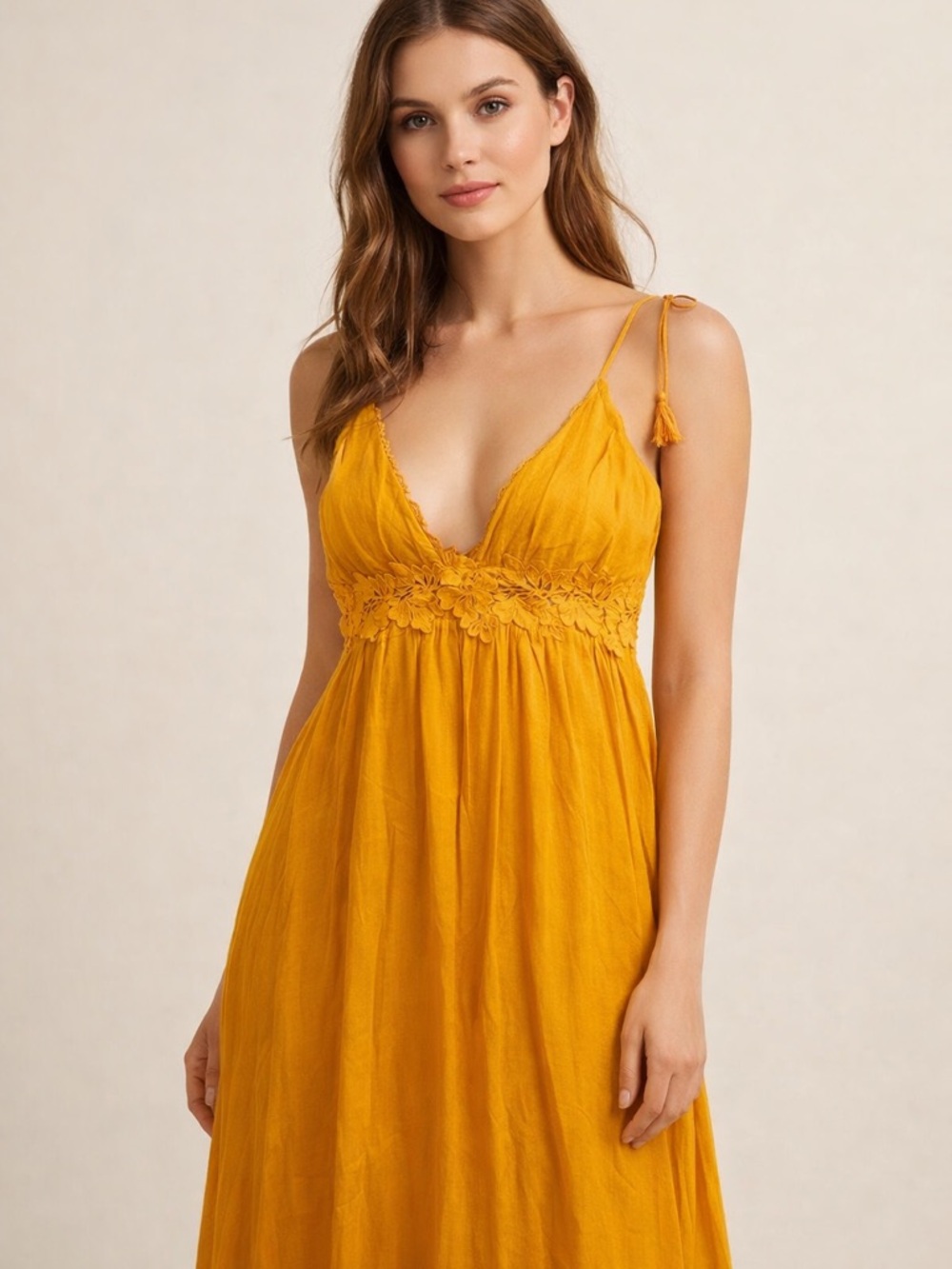 Forever 21 Mustard Yellow Maxi Dress with Floral Waist